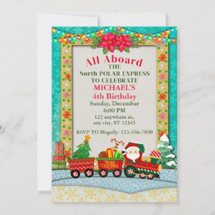Boy's Birthday and Santa Claus in Train  Invitation