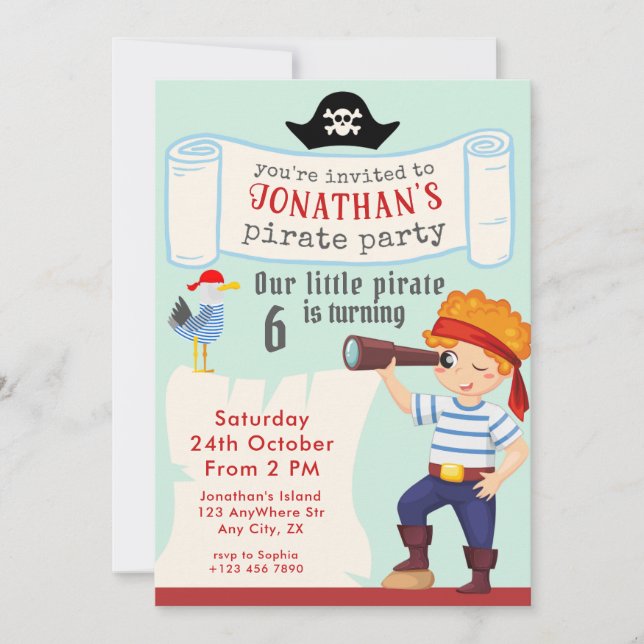 Boys Birthday Any Age Pirate Party  Invitation (Front)
