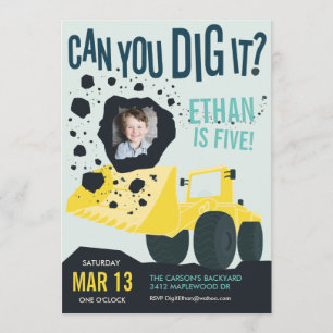 Boys Birthday Construction Truck Blue Yellow Invitation