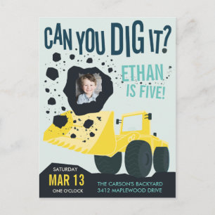 Boys Birthday Construction Truck Blue Yellow Postcard