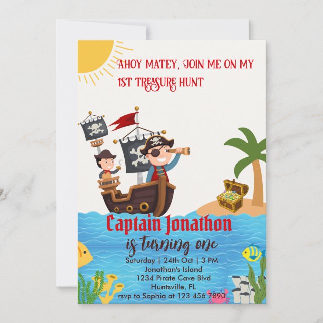 Boys Birthday Customisable Pirate Party Invitation (Front)