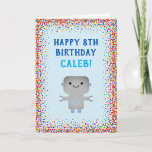 Boys Birthday Cute Blue Robot Colourful Confetti Card