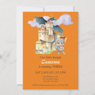 Boys Birthday Fairytale Knight Castle Dragon  Invitation