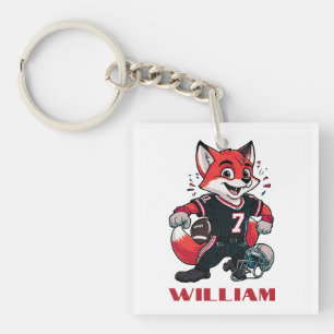 Boys Birthday Fox American Football Player Square Key Ring