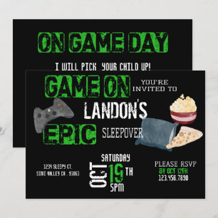 Boy's Birthday Gamer Sleepover Teen Invitation