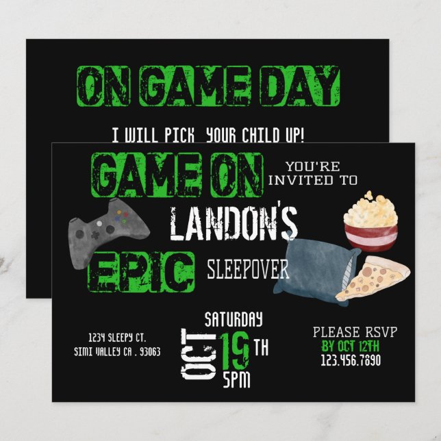 Boy's Birthday|Gamer|Sleepover|Teen Invitation (Front/Back)