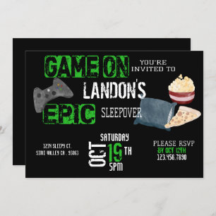 Boy's Birthday Gamer Sleepover Teen Invitation