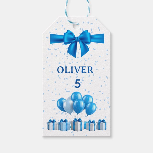 Boys Birthday Gift Tags - Present & Confetti (Front)