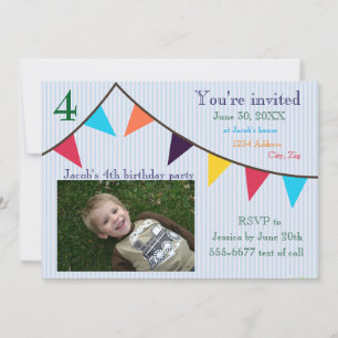 Boys Birthday Invitation Blue Striped Banner