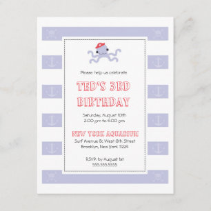 Boys Birthday Invitation - Pirate Octopus
