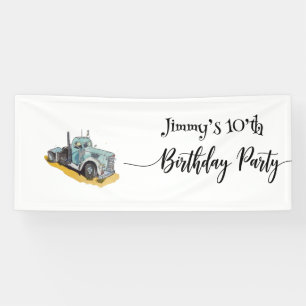 Boys Birthday Party Blue Semi Truck Banner