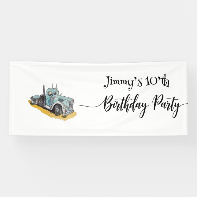 Boys Birthday Party Blue Semi Truck Banner (Horizontal)