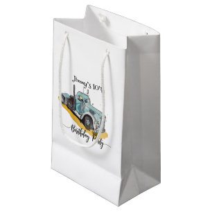 Boys Birthday Party Blue Semi Truck Small Gift Bag