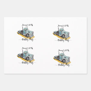 Boys Birthday Party Blue Semi Truck Wrapping Paper Sheet