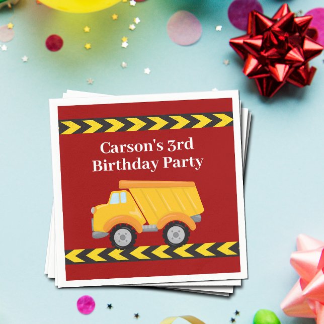 Boys Birthday Party Custom Red Dump Truck Kids Napkin (Creator Uploaded)