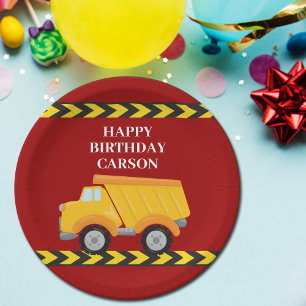 Boys Birthday Party Custom Red Dump Truck Paper Plate