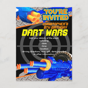 Boys Birthday Party Dart Wars Laser Tag Foam Decor Invitation Postcard