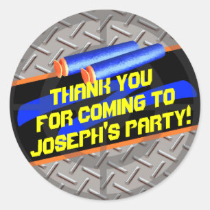Boys Birthday Party Dart Wars Thank You Favour Classic Round Sticker