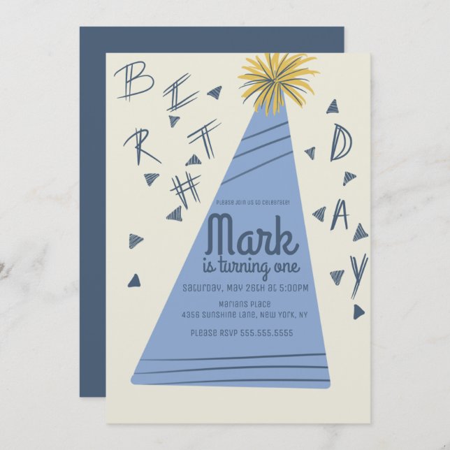 Boys Birthday Party Hat Lettering Kraft Invitation (Front/Back)