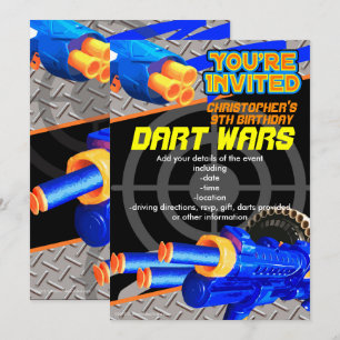 Boys Birthday Party Invitation Dart Wars