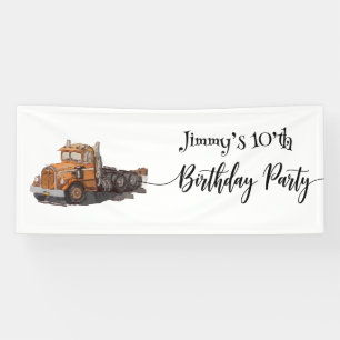 Boys Birthday Party Orange Semi Truck Banner