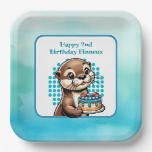 Boy's Birthday Party Otter Themed Personalised Paper Plate