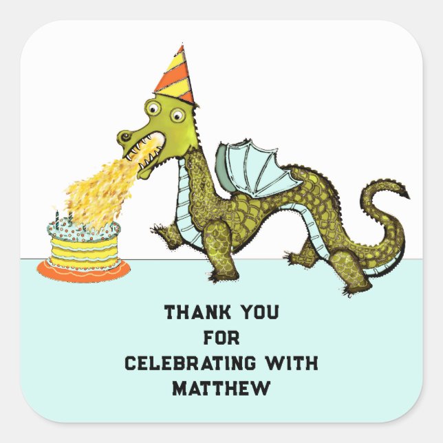 Boy's Birthday Party Thank You Square Sticker (Front)