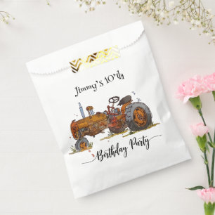 Boys birthday party with antique tractor design favour bags