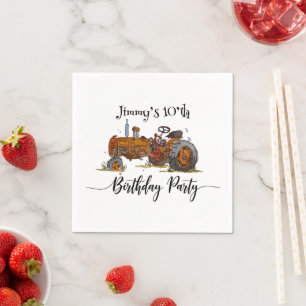 Boys birthday party with antique tractor design napkin
