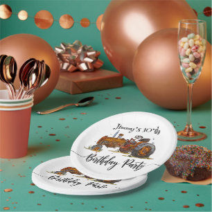 Boys birthday party with antique tractor design paper plate