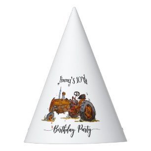 Boys birthday party with antique tractor design party hat