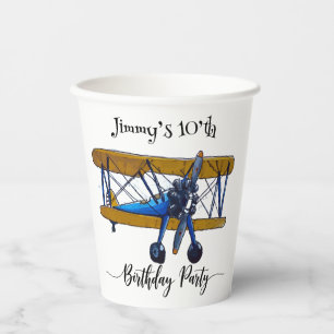 Boys birthday party with blue and yellow biplane paper cups