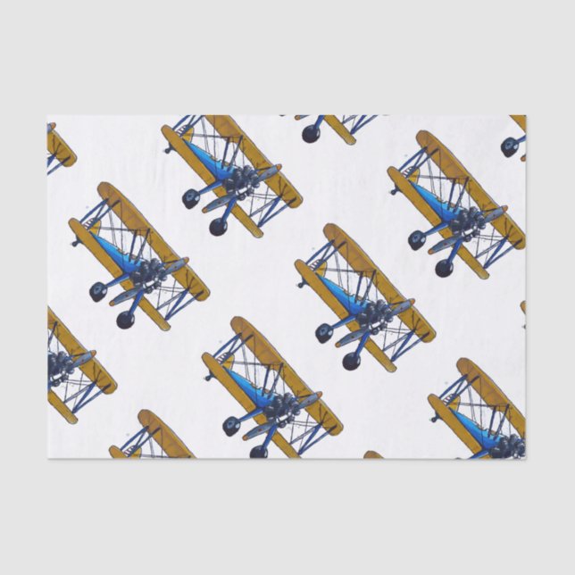 Boys birthday party with blue and yellow biplane tissue paper (Front)