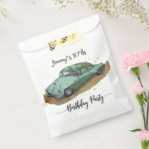 Boys birthday party with two toned sedan favour bags