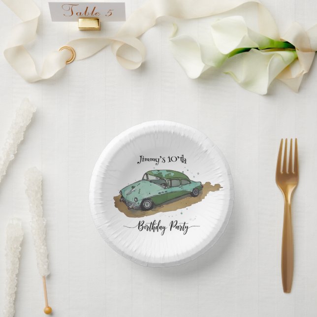 Boys birthday party with two toned sedan paper plate (Wedding)