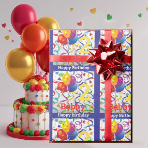 Boy's Birthday Personalise Name & Age Colourful Wrapping Paper
