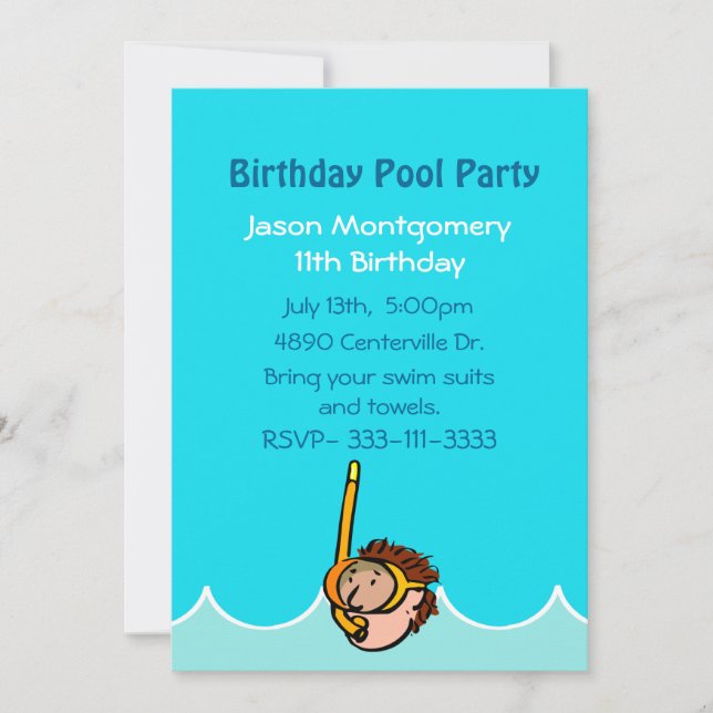 Boys Birthday Pool Party Invitation (Front)