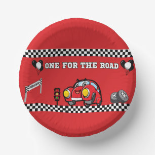 BOYS BIRTHDAY RACE CAR PRINT RED ROUND 7" PAPER PLATE