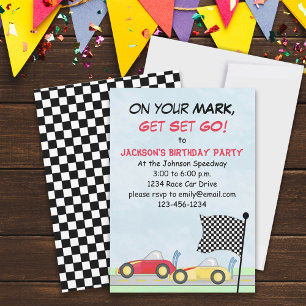 Boys Birthday Race Cars Modern Chequered Flag  Invitation