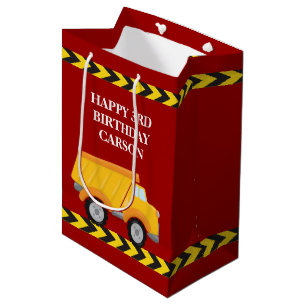 Boys Birthday Red Dump Truck Custom Kids Medium Gift Bag