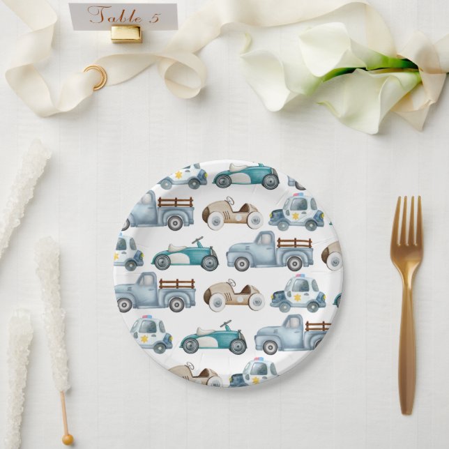 Boys birthday vintage car theme paper plate (Wedding)