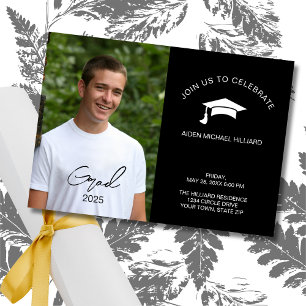 Boys Black and White Graduation Party Invitation