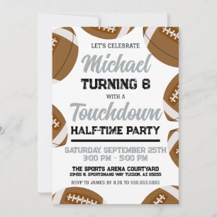 Boys Black Silver Football Halftime Birthday Party Invitation
