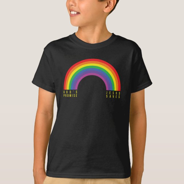 Boy's Black T-Shirt Rainbow Jesus Saves (Front)