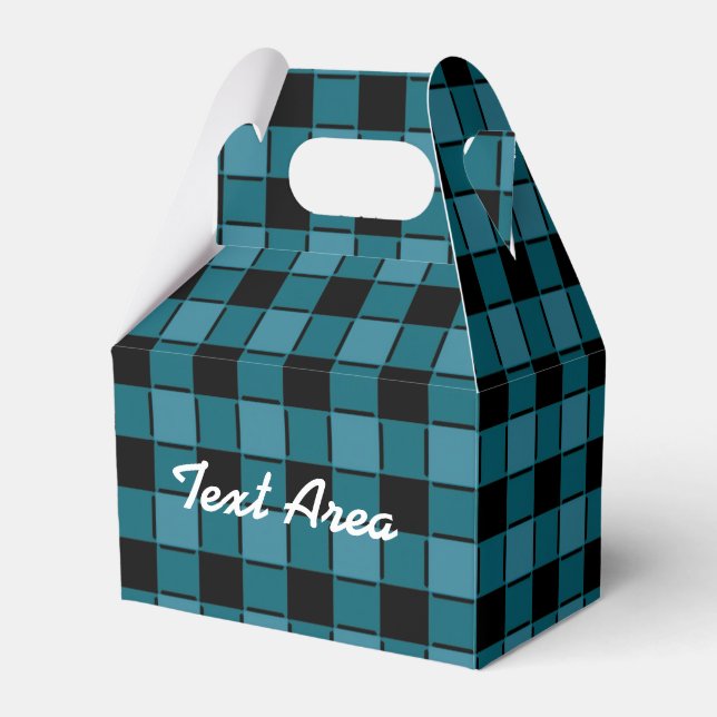 Boys Black & Teal Plaid Chequered Party Favour Box (Front Side)