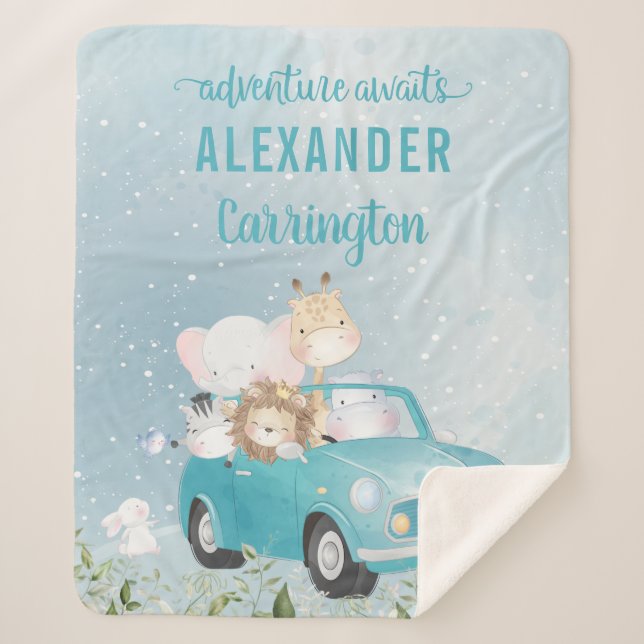 Boy's Blanket Adventure Awaits - Safari Animals  (Front)