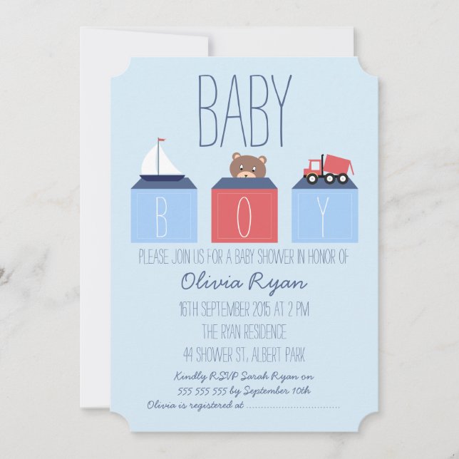 Boys Blocks Baby shower Invitation (Front)