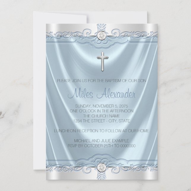 Boys Blue and Grey Baptism Christening Invitation (Front)