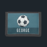 Boys Blue and Sporty Football Soccer Ball Kids Trifold Wallet<br><div class="desc">This cool and modern kid's wallet design features a soccer ball (UK football) illustration and can be personalised with your boy's name in a sporty typography. Perfect for a sports lover's wallet!</div>