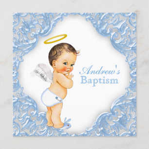 Boys Blue Angel Baptism Invitation
